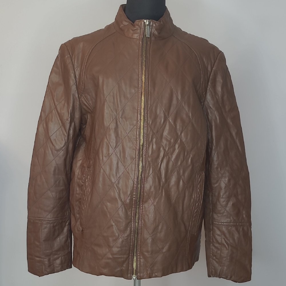 Black Label Women's Brown Quilted Leather Jacket